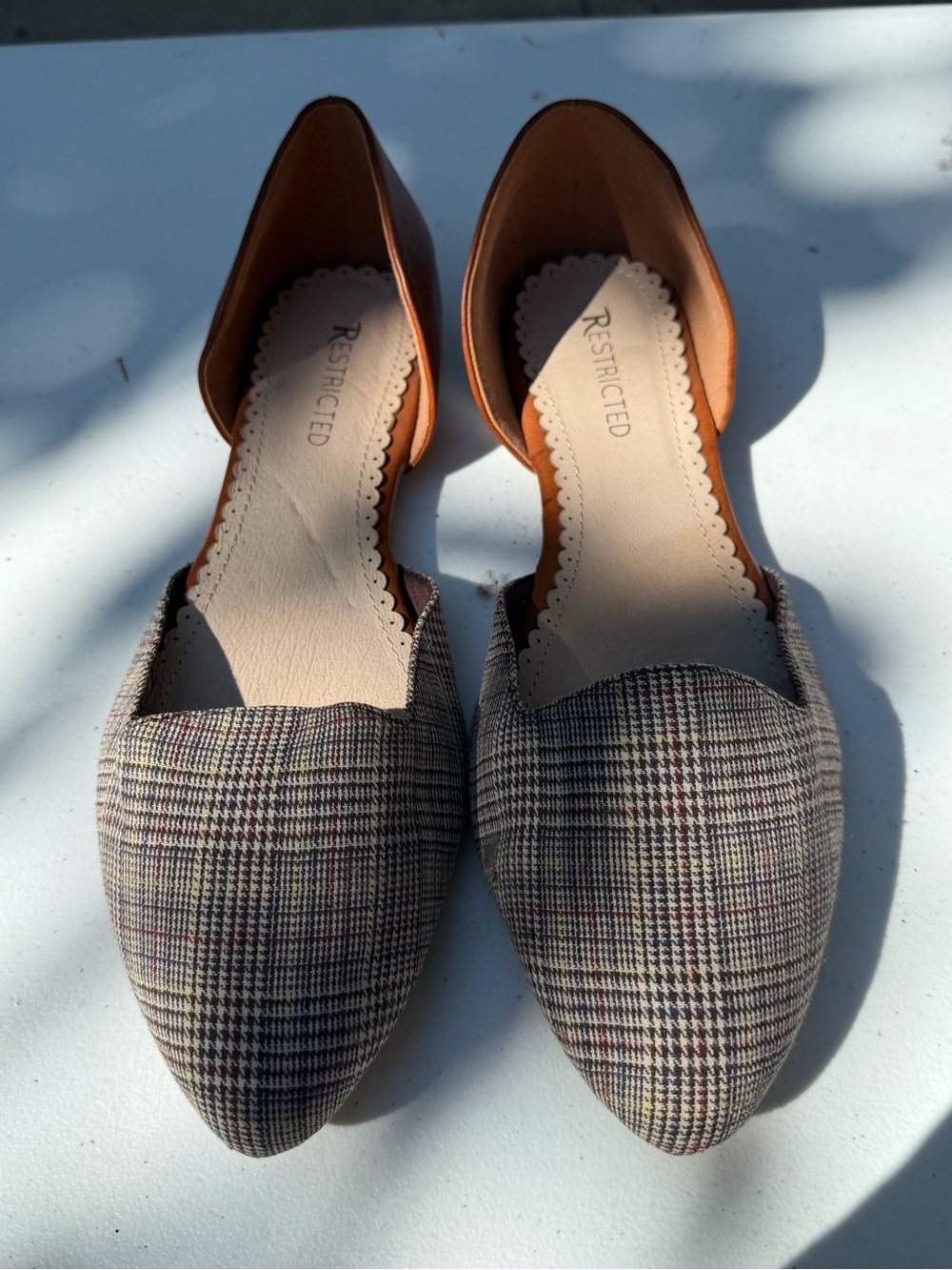 Restricted Plaid Pointed D'Orsay Flats in Brown and Black - NWOT